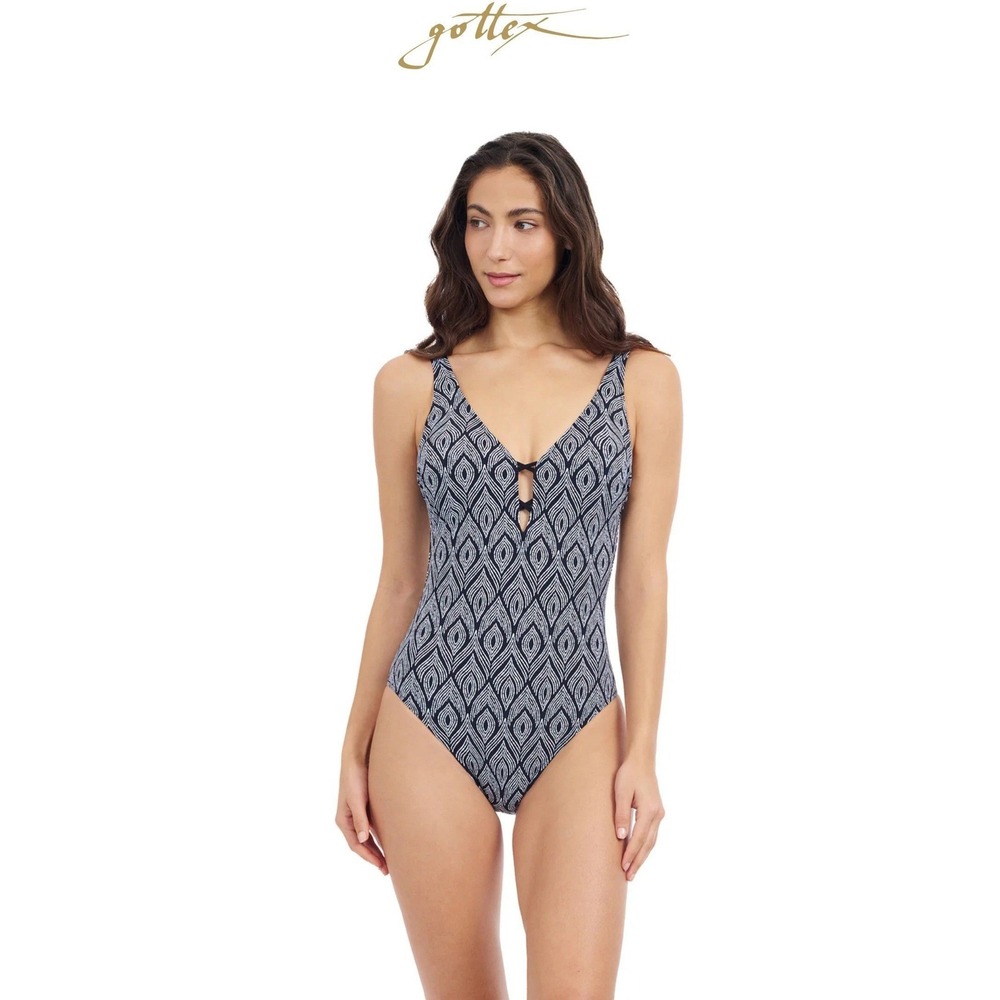 Profile by Gottex Plume V Neck‎ Deep Plunge One Piece Swimsuit